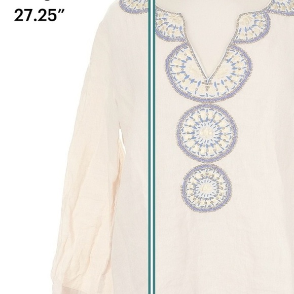 Lilly Pulitzer Cream Tunic with Blue and Yellow Embroidery 3/4 Sleeve - Picture 2 of 5